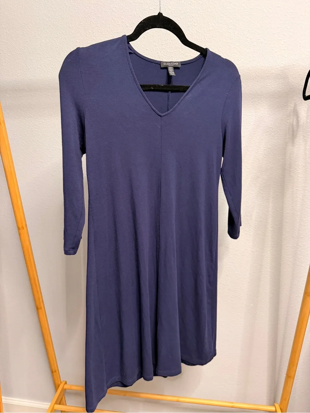 Eileen Fisher Navy Long-Sleeve V-Neck Swing Dress